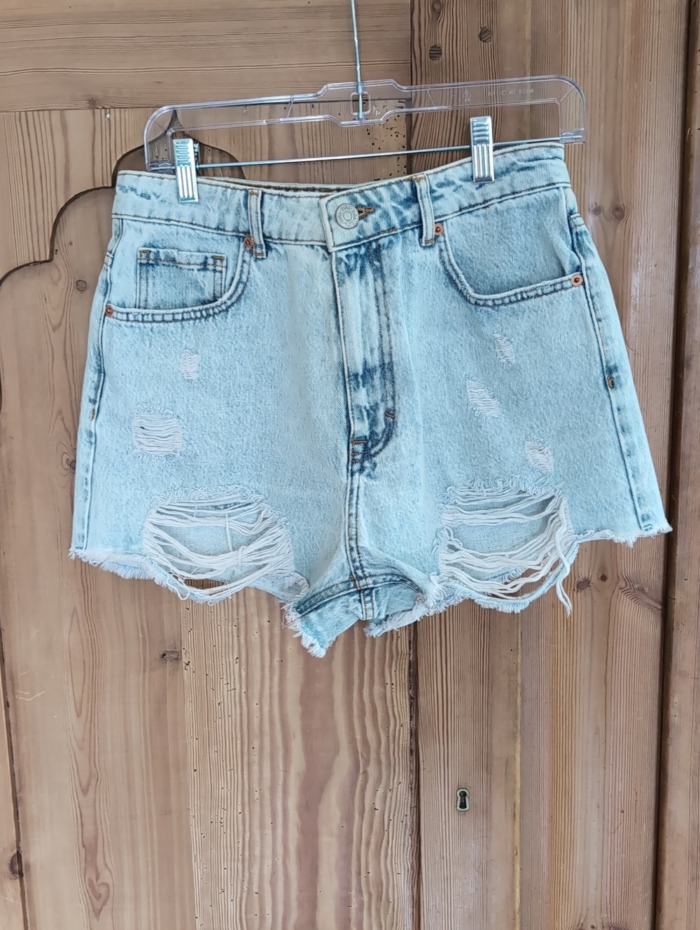 Zara Light Blue Distressed Denim Shorts